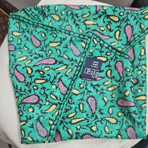 Polo by Ralph Lauren Green Patterned Silk Pocket Square